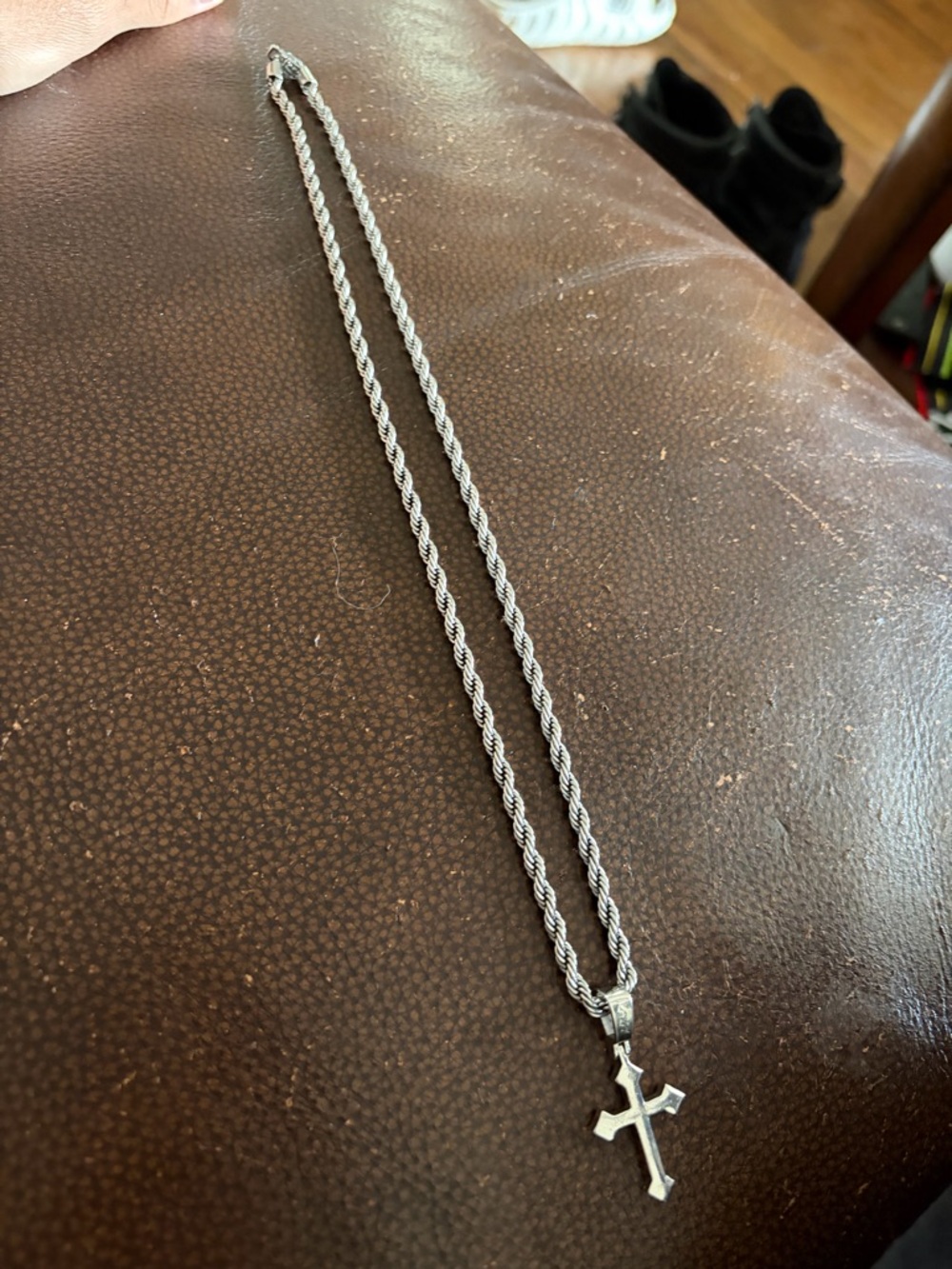 Rope Chain Necklace with Cross Pendant - Real Silver